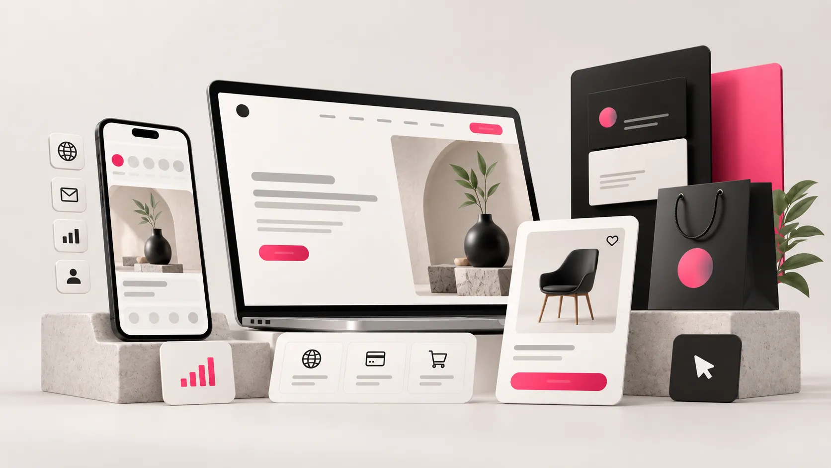 Composición de sitio web y tienda en línea en distintos dispositivos