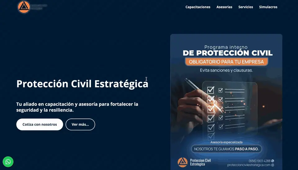 Vista animada del sitio web de Protección Civil Estratégica
