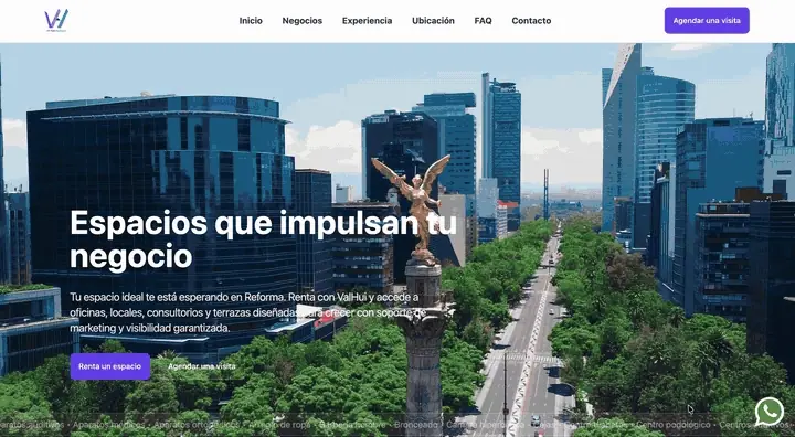 Vista previa animada del sitio web de ValHui